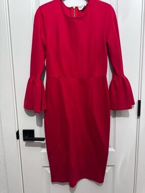 Rachel Parcell Vibrant Red Long-Sleeve Bell Cuff Sheath Dress